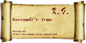 Korcsmár Irma névjegykártya