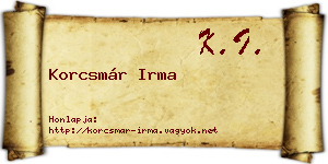 Korcsmár Irma névjegykártya